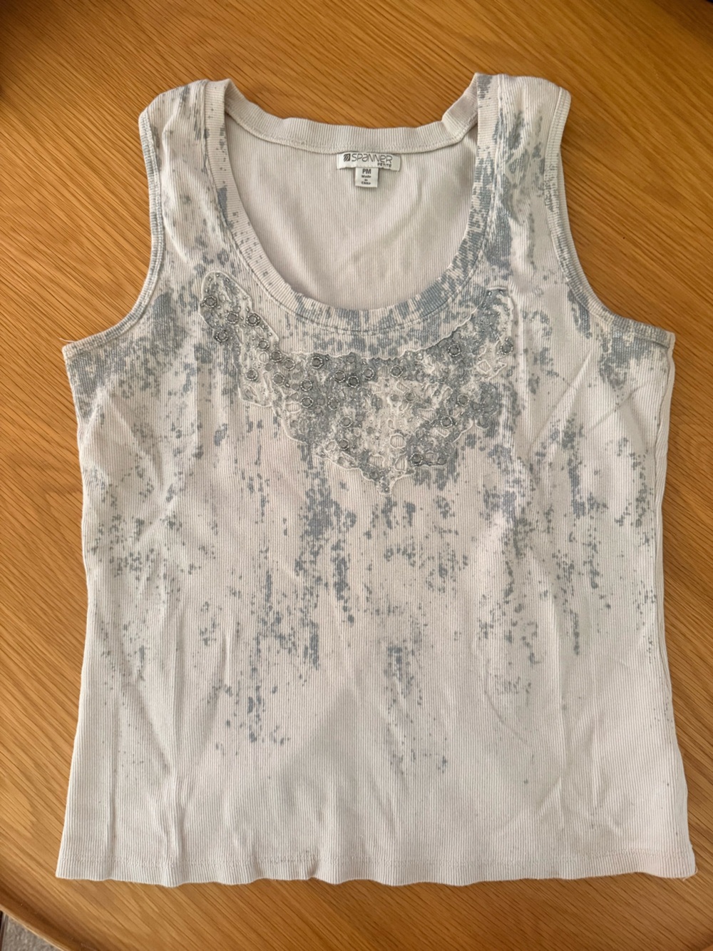 Vintage Women’s White Tank Top with Heathered Gray Detail